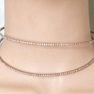 Faux Diamond 2 strand Chocker-Silver